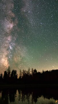Time lapse of the milky way moving through the sky in Utah as airplane, meteors, satellites, and shooting stars zip through the sky.