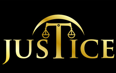 JUSTICE LOGO IN GOLD AND BLCK BACKGROUND