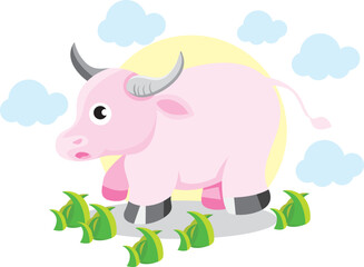 cute baby pink cow vector illustration
