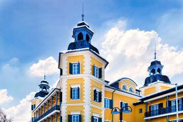 View of the Falkenstein Castle Hotel in Velden on Lake Wörthersee, Austria