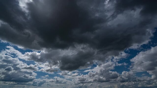 Blue sky white clouds. Puffy fluffy white clouds. Cumulus cloud cloudscape timelapse. Summer blue sky time lapse. Nature weather blue sky. White clouds background. Cloud time lapse , video loop
