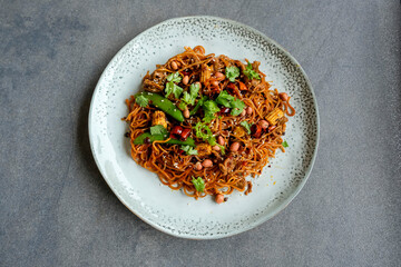 Delicious and spicy homemade meal. Stir Fry Sichuan Mala Noodle with Ground Pork or Pork Slices. Assortments of chili pepper to give the exclusive flavors and tongue numbing  sensation