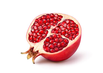 Pomegranate cut in half isolated on white background. Clipping path.