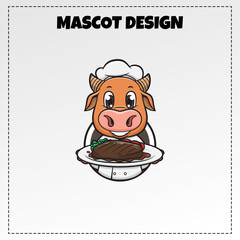Cow Steak Food Logo Vector Animal Mascot Illustration Design