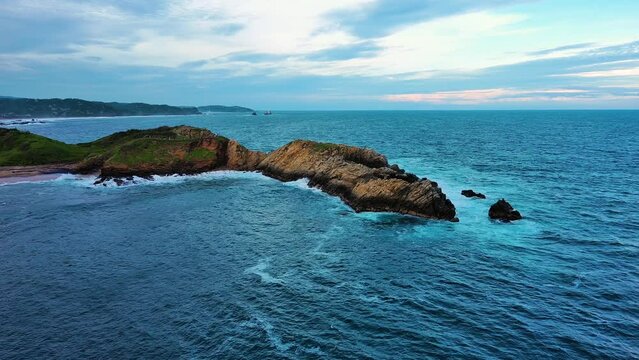 Idyllic Peninsula Aerial Drone Above Mazunte Punta Cometa Shore Beach Blue Ocean