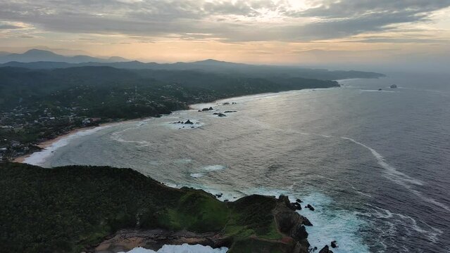 Aerial Drone Top Notch Fly Above Pacific Ocean Mazunte Mexico Oaxaca Magic Town