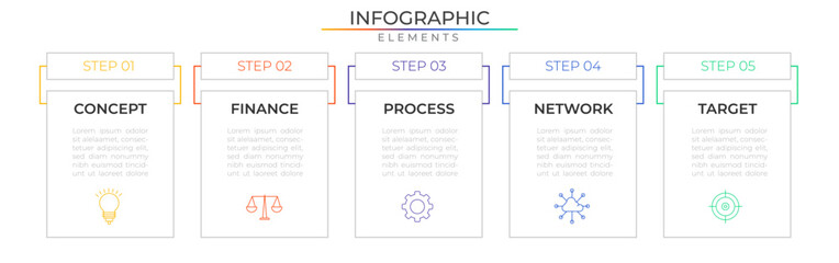 Modern data infographic elements concept design vector with icons. Business workflow network project template for presentation and report.