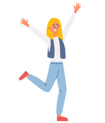 Teenage girl. Cheerful young teen girl rejoices. Childhood, school, love, family. Character Portrait. Vector flat illustration isolated on the white background.