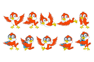cute red bird animal cartoon graphic
