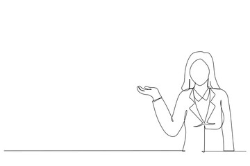 Drawing of beautiful young woman posing with hand on hip. Single line art style