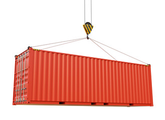 Metal freight shipping containers on the hooks
