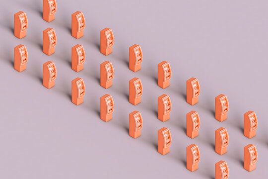 rows of Pink ATM with copy space