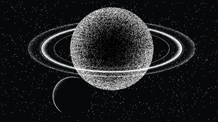 Stars and exoplanet in outer space. Futuristic landscape, with noise texture . Night landscape with starry sky .Vector illustration