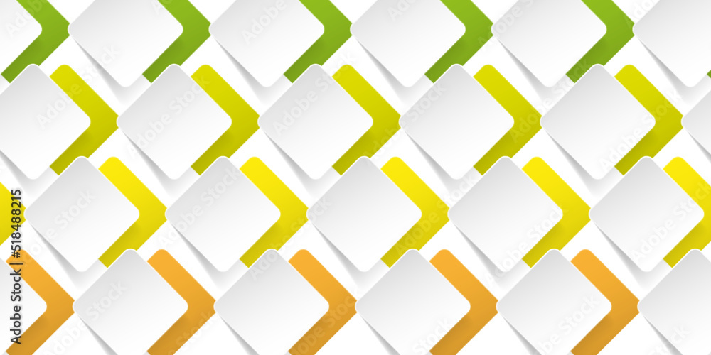 Poster abstract 3d slightly curled paper cut white round squares pattern on colorful background - vector de