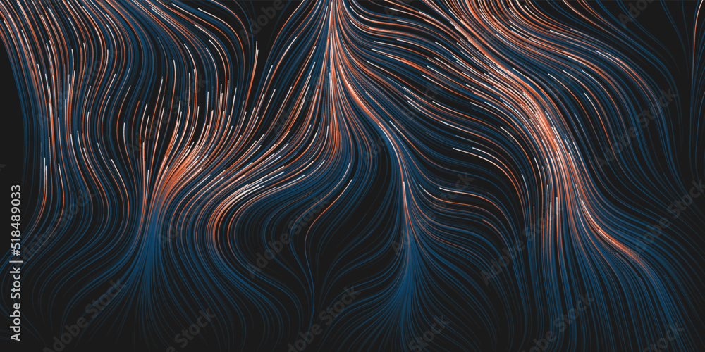Aufkleber dark white, brown and blue moving, flowing stream of particles in curving, wavy lines - digitally ge