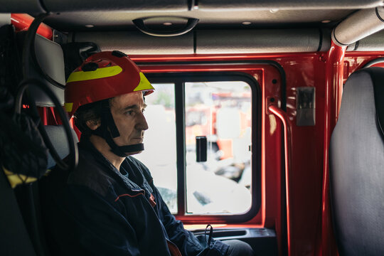 Firefighter in the fire truck
