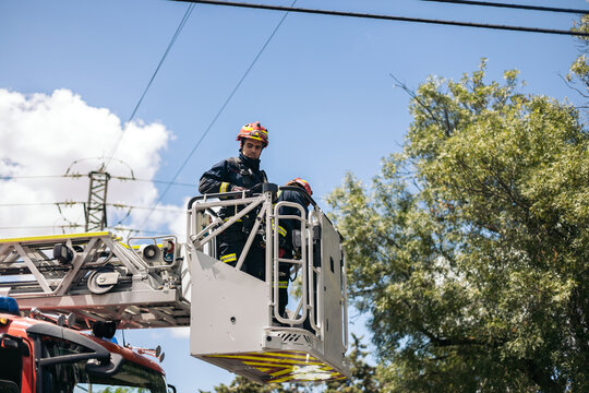 Fire department in an intervention in the city street