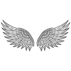 Hand drawn of angel wings in zentangle style