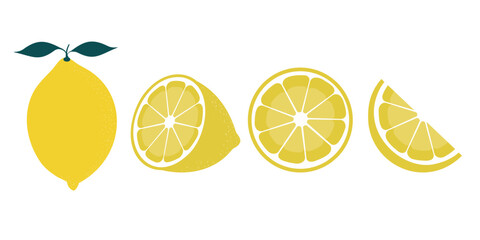Fresh lemon fruit. Collection of lemon vector icons isolated on white background. Vector illustration for design and print