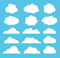 Fototapeta cloud set isolated on blue background. obraz