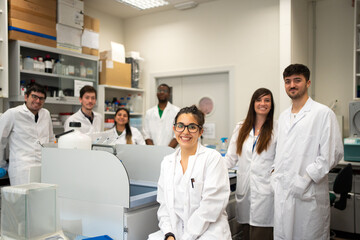 Group Portrait Of Scientists In The Laboratory.