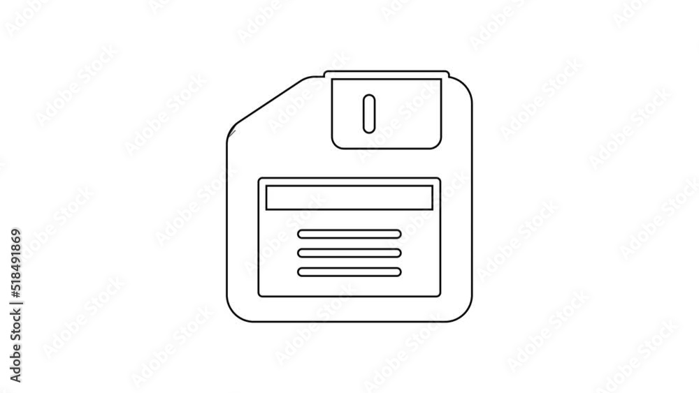 Poster black line floppy disk for computer data storage icon isolated on white background. diskette sign. 4