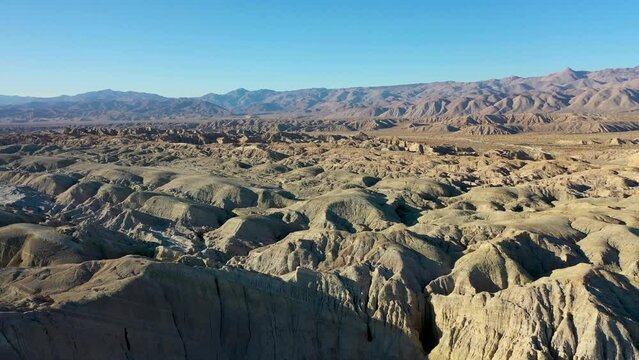Flying above an alien looking landscape in the anza borrego desert state park