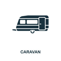 Caravan icon. Monochrome simple line Outdoor Recreation icon for templates, web design and infographics