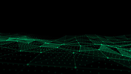 Fototapeta premium Futuristic moving wave. Digital background with moving glowing particles and lines. Big data visualization. Vector illustration.