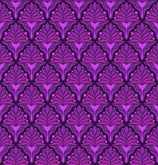 SEAMLESS VECTOR BACKGROUND IN ART NOUVEAU STYLE WITH LILAC PLANT ELEMENTS