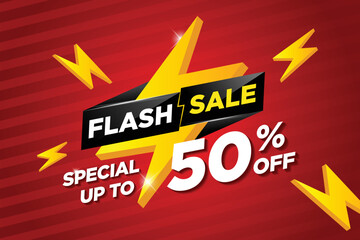 Flash Sale Shopping banner with Thunder sales banner template design for social media and website.Limited Only time and Flash Sale campaign