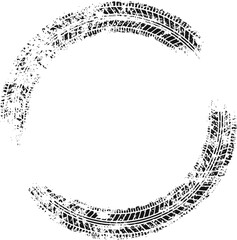 Auto tire tread grunge circle frame. Car and motorcycle tire pattern, wheel tyre tread track. Black tyre round border. Vector illustration isolated on white background. © Elena Pimukova