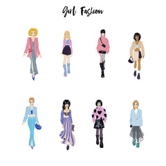 Set of vector bright flowers and leaves