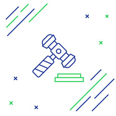 Line Judge gavel icon isolated on white background. Gavel for adjudication of sentences and bills, court, justice. Auction hammer. Colorful outline concept. Vector