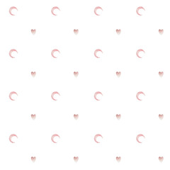 Seamless background with watercolor hearts and moon isolated.