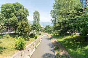 Fototapeta na wymiar Lane stream in city center of Tirana, Albania.