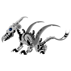 A pteranodon robot in a metallic steampunk style. A cyborg dinosaur on a white background. © Александр Колесников