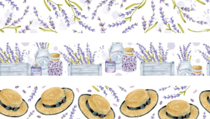 Watercolor Provence seamless borders with lavender 