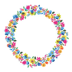 Vector floral wreath. Abstract flowers arrange in round border
