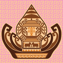 Modern ornaments blend of Javanese and Lampung culture consist of elephant motifs waves houses and mountains