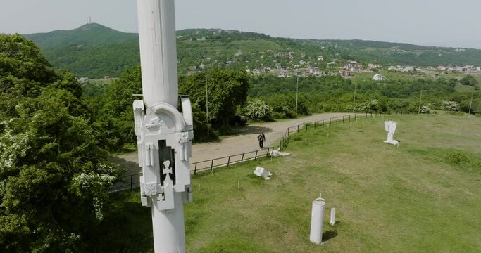 One tourist visiting the Memorial of Junkers nearby small village - Kojori.