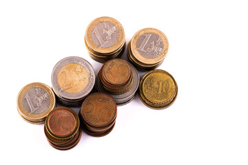 Pile of European coins of different denominations