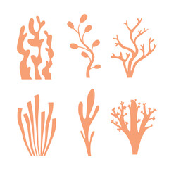 Shadow silhouettes set of algae, seaweed, coral polyps