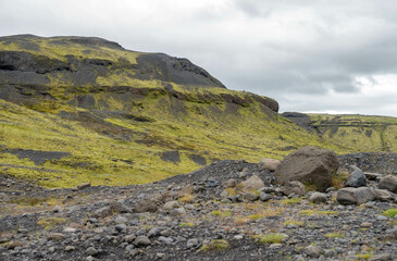 Landscape in the vicinity of Svinafellsjokull glacier, part of Vatnajokull glacier. Skaftafell National Park on Iceland