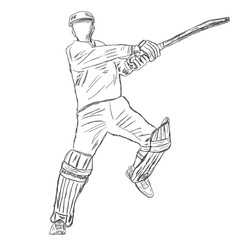 Cricket Vector, Sketch drawing of cricket batsman playing square Cut shot, Line art illustration silhouette of Cricket Player