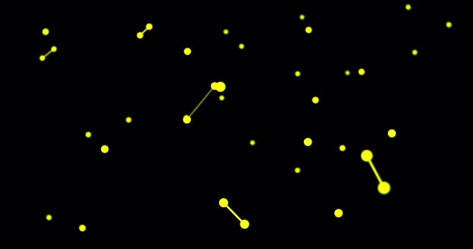 Yellow dots connect in lines in space. Camera rotation and zoom. Alpha channel, transparent background. Concept of space, nautki, the creation of the universe, constellations, 3d model