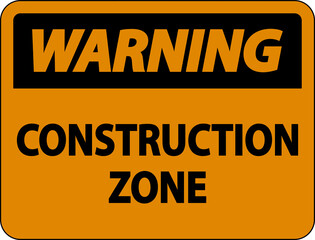 Warning Construction Zone Symbol Sign On White Background