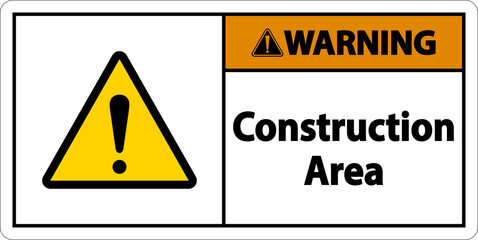 Warning Construction Area Symbol Sign On White Background