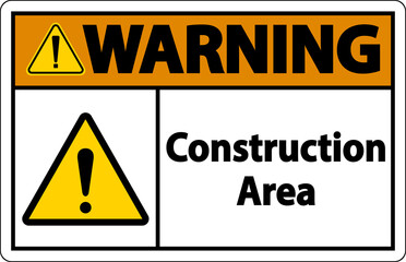 Warning Construction Area Symbol Sign On White Background