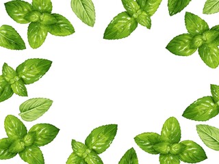 手描き水彩のペパーミントイラスト長方形フレーム・囲み © Nyolon